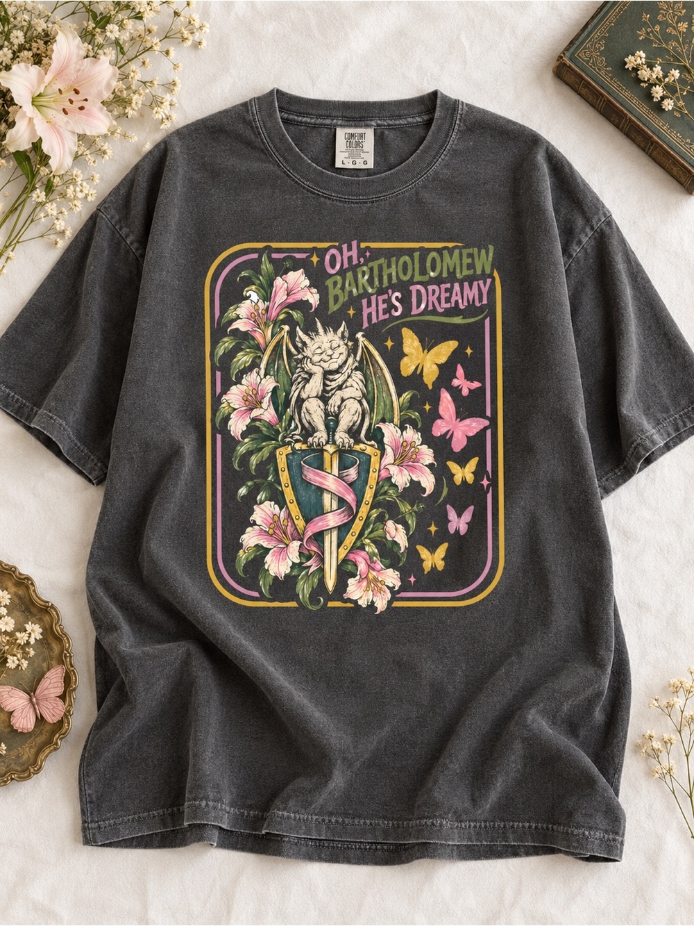 Comfort Colors Black Oh Bartholomew He's Dreamy Cat Graphic Tee